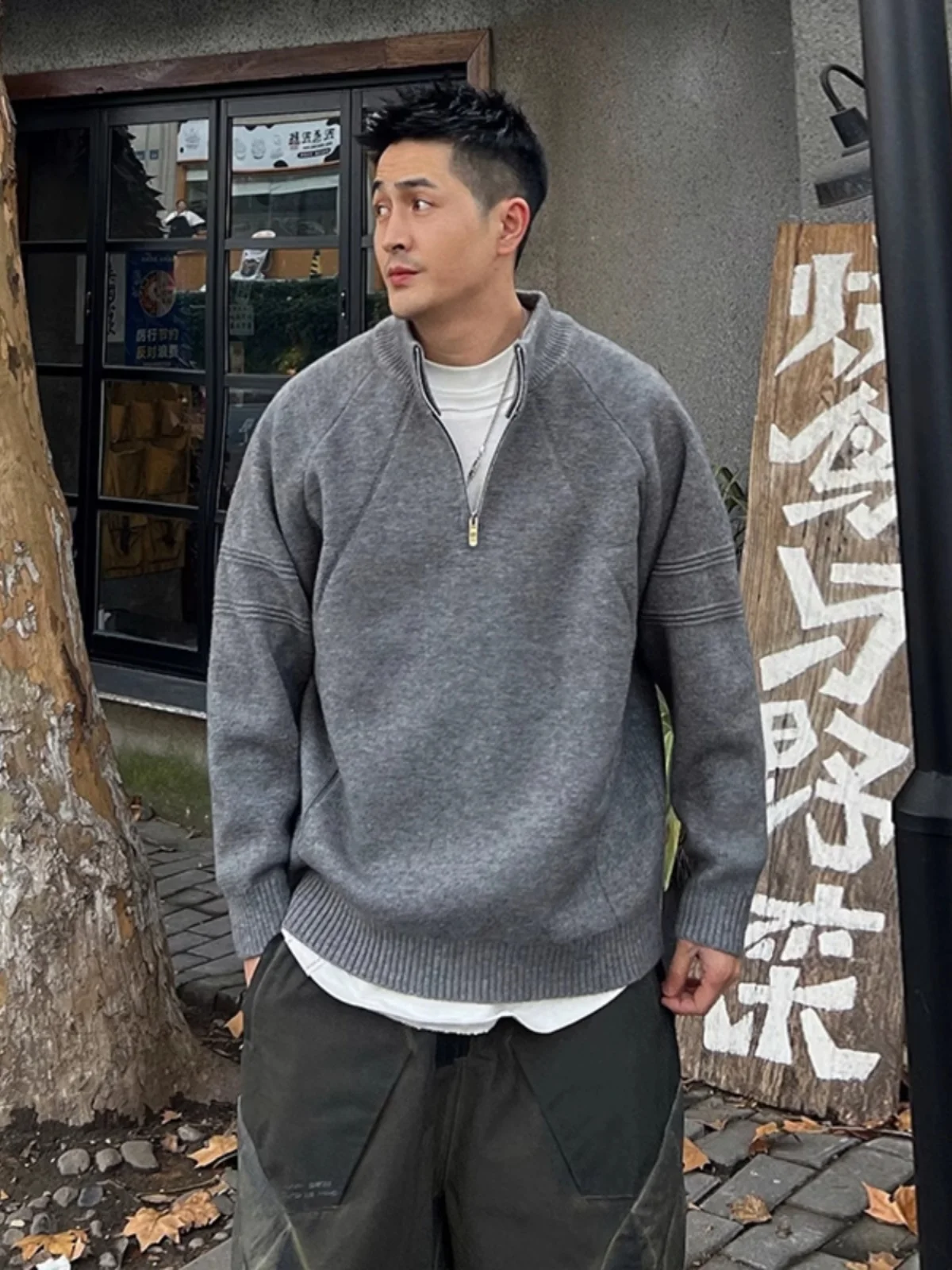 

Мужской повседневный вязаный свитер большого размера на молнии с высоким воротником, классический, модный, весенний, без застежек