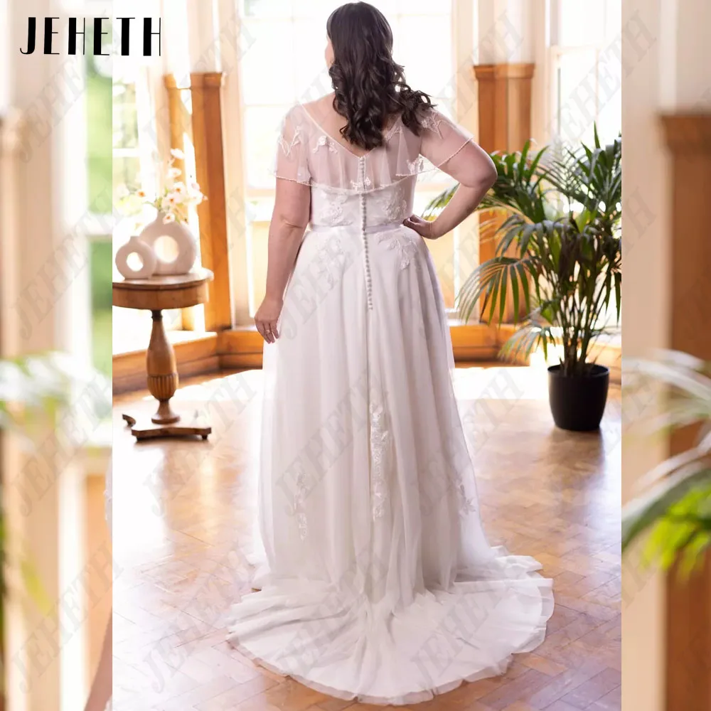 JEHETH Wedding Dresses For Women 2023 Bride O-Neck Batwing Sleeves Plus Size Bride Gowns A-Line Tulle 2023 vestidos de novia