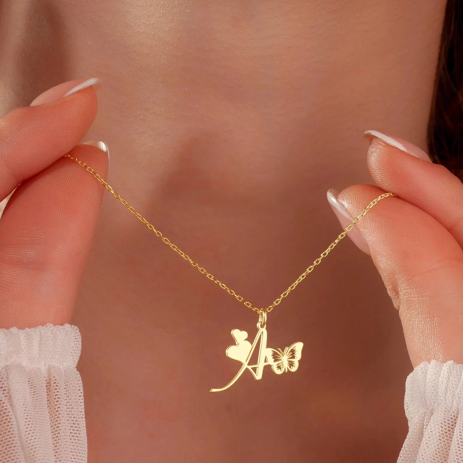 

Customized Capital Letter Necklace Personalized Heart Butterfly Combination Pendant Elegant Girl Jewelry Perfect Minimalist Lady