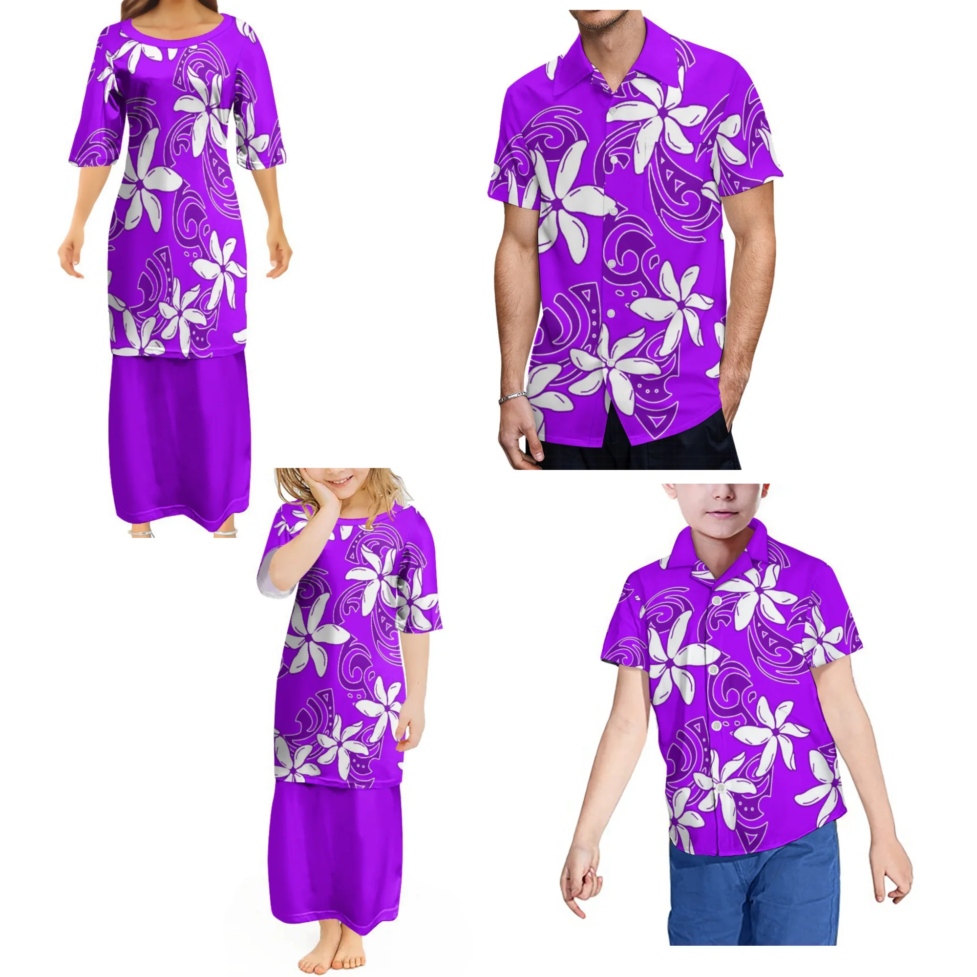 

Polynesian Tribes Customize Women'S Puletasi Dresses With Men'S Shirt Family Suits And Girls' Dresses To Match Boys' Shirts