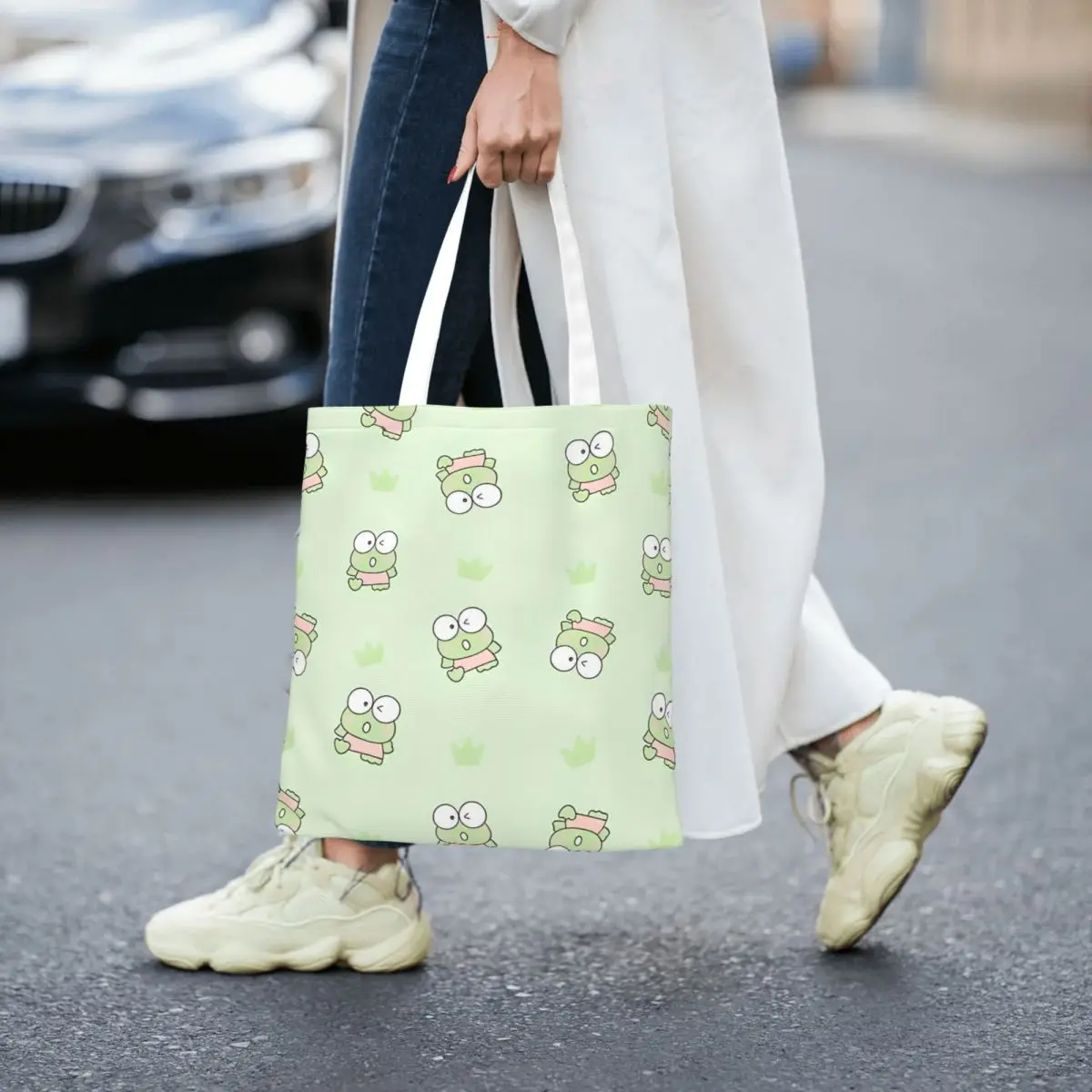 Sanrio Keroppi Frog Canvas Tote Bag Aesthetic Unique Design Cartoon Shopping Bag for Women Men