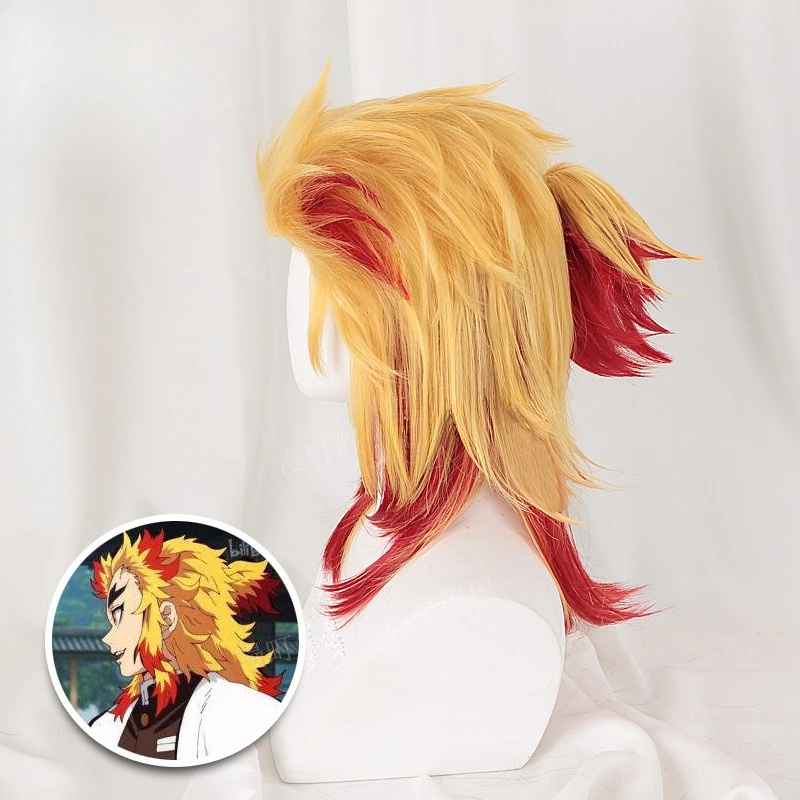 Demon Slayer Rengoku Kyoujurou Cosplay Wig Yellow Red Synthetic Short Curly Wig Anime Coser High Quality Wig Daily Party