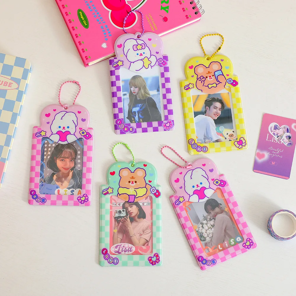 Girl Cartoon Photocard Holder Rabbit Card Set Plastic Card Bag 3-inch Small Card Set Idol Photo Key Pendant