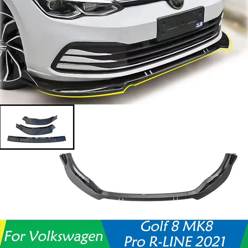For Volkswagen Golf 8 MK8 Pro R-LINE 2021 Car Front Bumper Lip Spoiler Splitter Accessories Front Blade Diffuser Tuning Body Kit