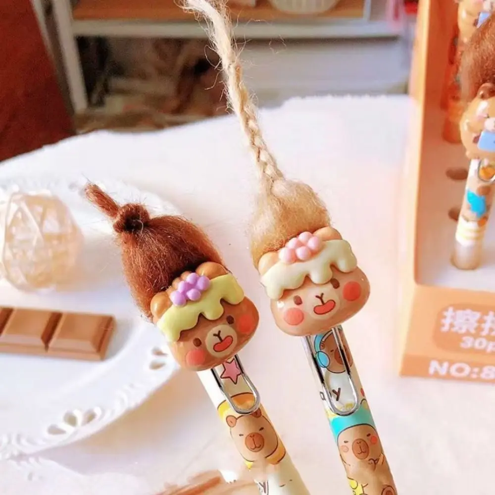 Stationery Kawaii Capybara Gel Pen Cartoon Pretty Cute Erasable Pen Aesthetic 0.5mm DIY Hair Style Pen Gift