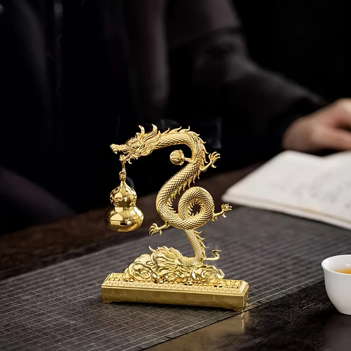 Golden Dragon Zinc Alloy Incense Burner Ornament | Wedding and Holiday Blessing Decoration | Indoor and Outdoor Decor | Artist