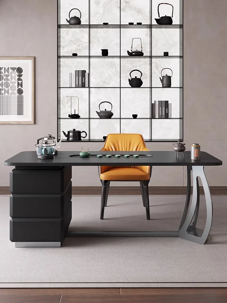 Italian minimalist rock-board kungfu tea table with kettle household tea table office desk integrated dual-purpose tea table