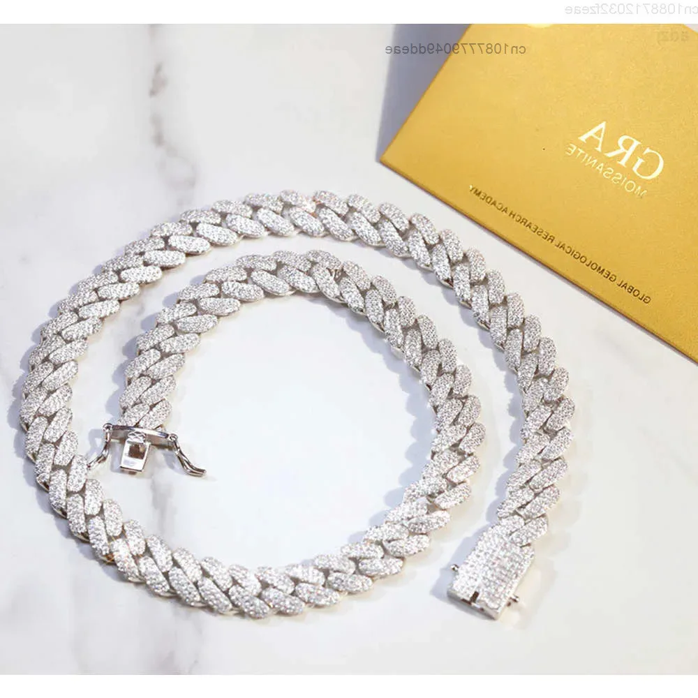 

Gra Certificate Moissanite Ice Out Chain 13mm Width 3rows 925 Sterling Silver Necklace Men Cuban Link Chain Hip Hop Necklace