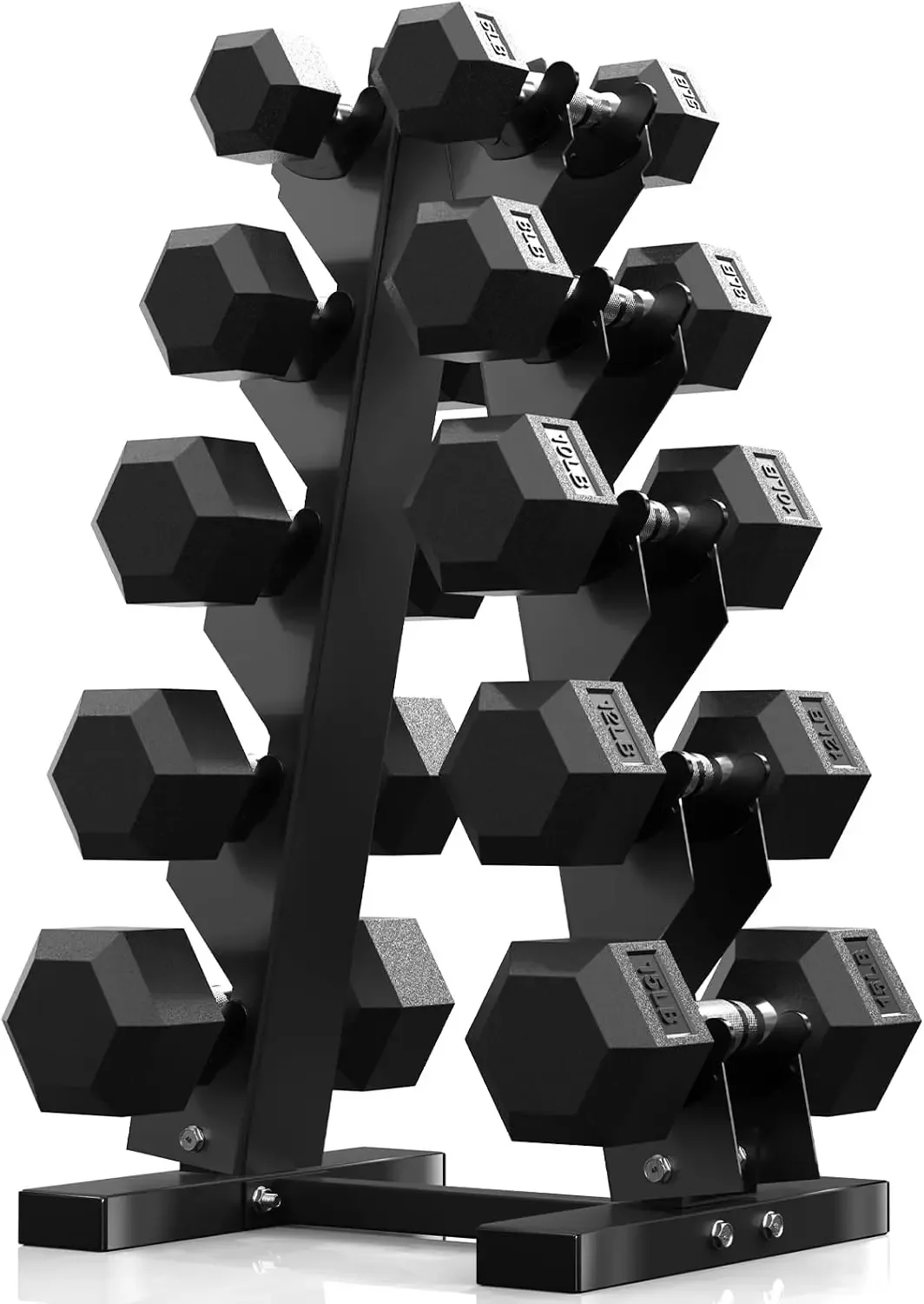 Rubber Hex Dumbbell Set Storage Rack Strength Training Hand Weights