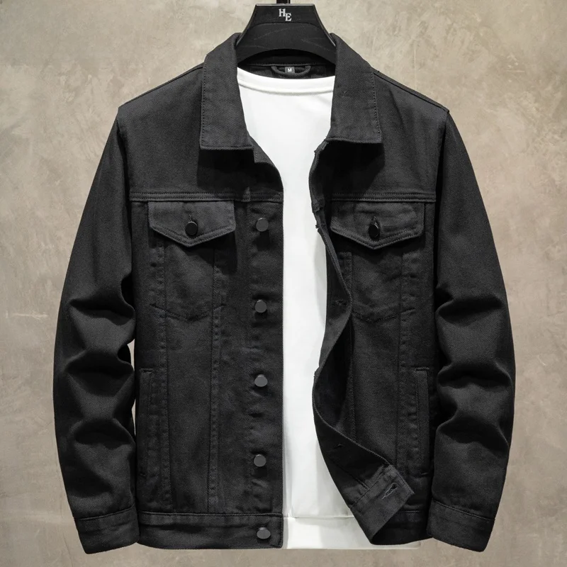 

High-End Slim Fit Men's Denim Jaet Casual Spring Autumn Coat with kets Faionable Urban Sle Thiened Jeans Fabric