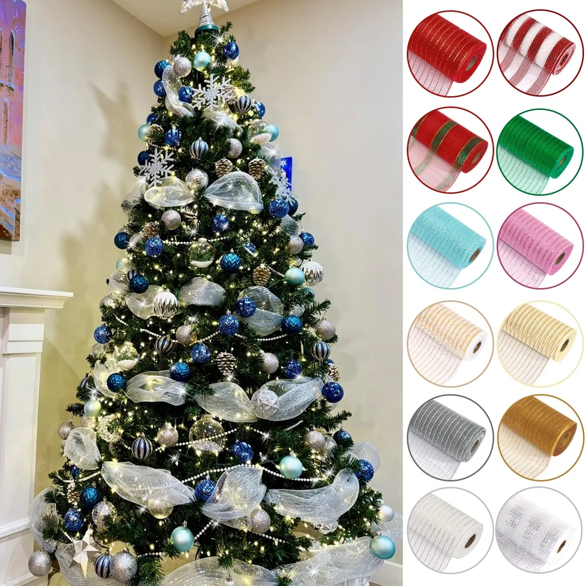 Weihnachts-Netzband, DIY-Weihnachtsbaum-Dekoration für Zuhause, 2025, Weihnachtsschmuck, Baumschmuck, Navidad Noel, Neujahr 2026 Geschenke