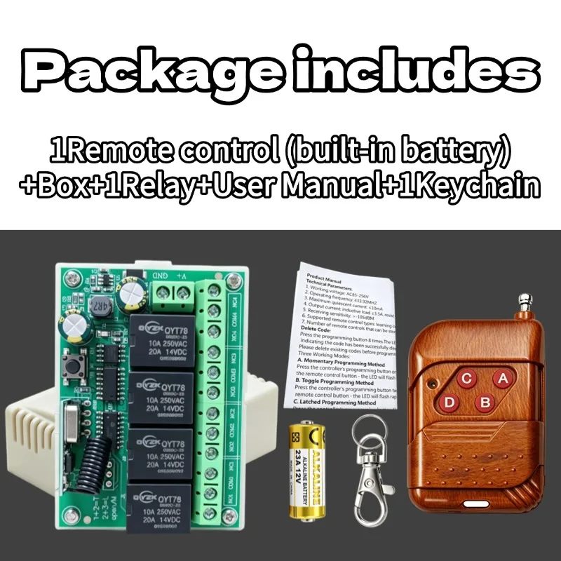 433 MHz Wireless Universal Remote Control Switch DC 12V 4CH RF Relay Receiver and Transmitter for Garage and Gate Controller DIY - view 4