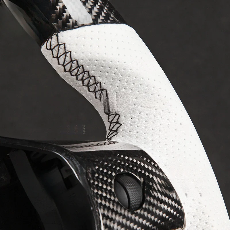 For Tesla Model 3 Y Steering Wheel Horn Cover White Perforated Leather Black Carbon Fiber Custom Horn Shell - view 4