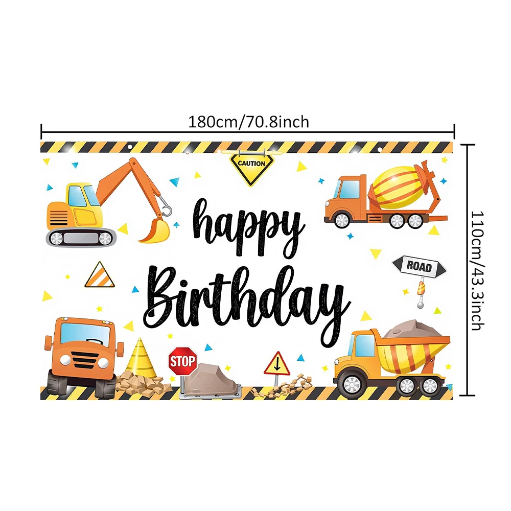Construction Birthday Banner Backdrop Party Decorations for Boys Happy Birthday Photography Background Photo Booth Props