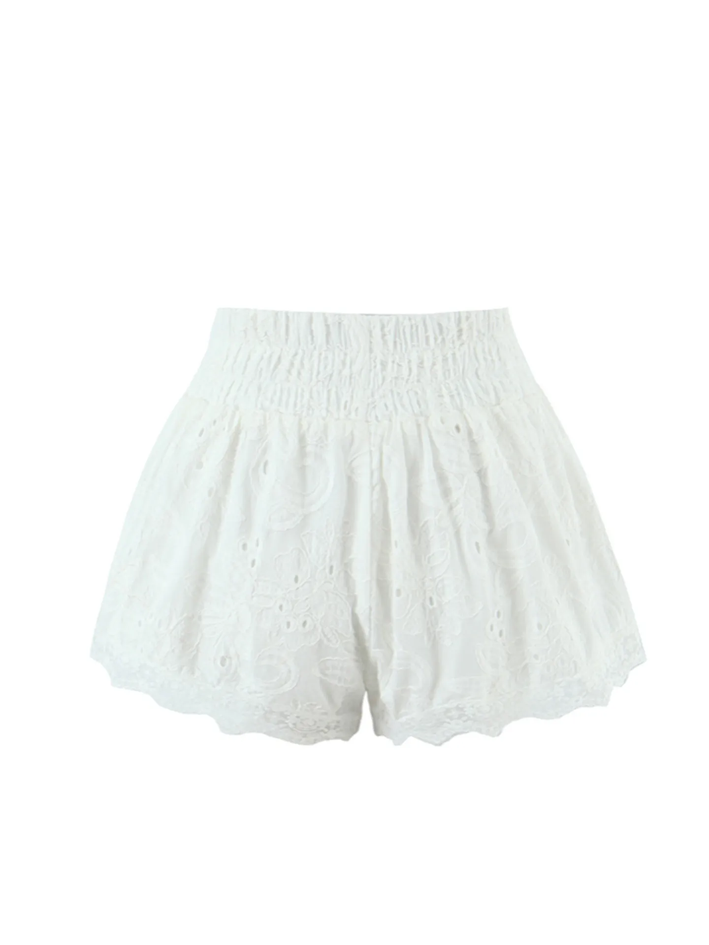 Pantaloni casual da balletto bianco con ricamo pesante in pizzo Pantaloni casual a vita alta con motivo floreale elastico Anti-luce Dimagranti