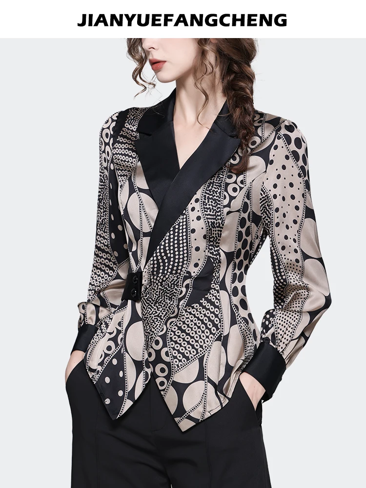 Polka Dots Printed Satin Blouse Women Spring Summer Long Sleeve Lapel Collar Shirt Fashion Casual Working Tops