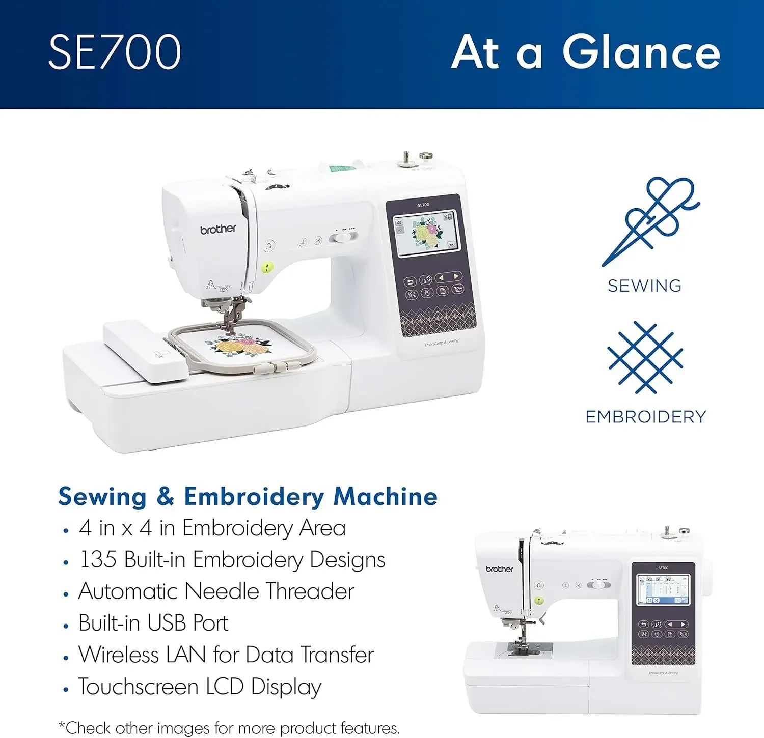 SE700 Sewing & Embroidery Machine, 103 Built-in Stitches, Computerized, 4