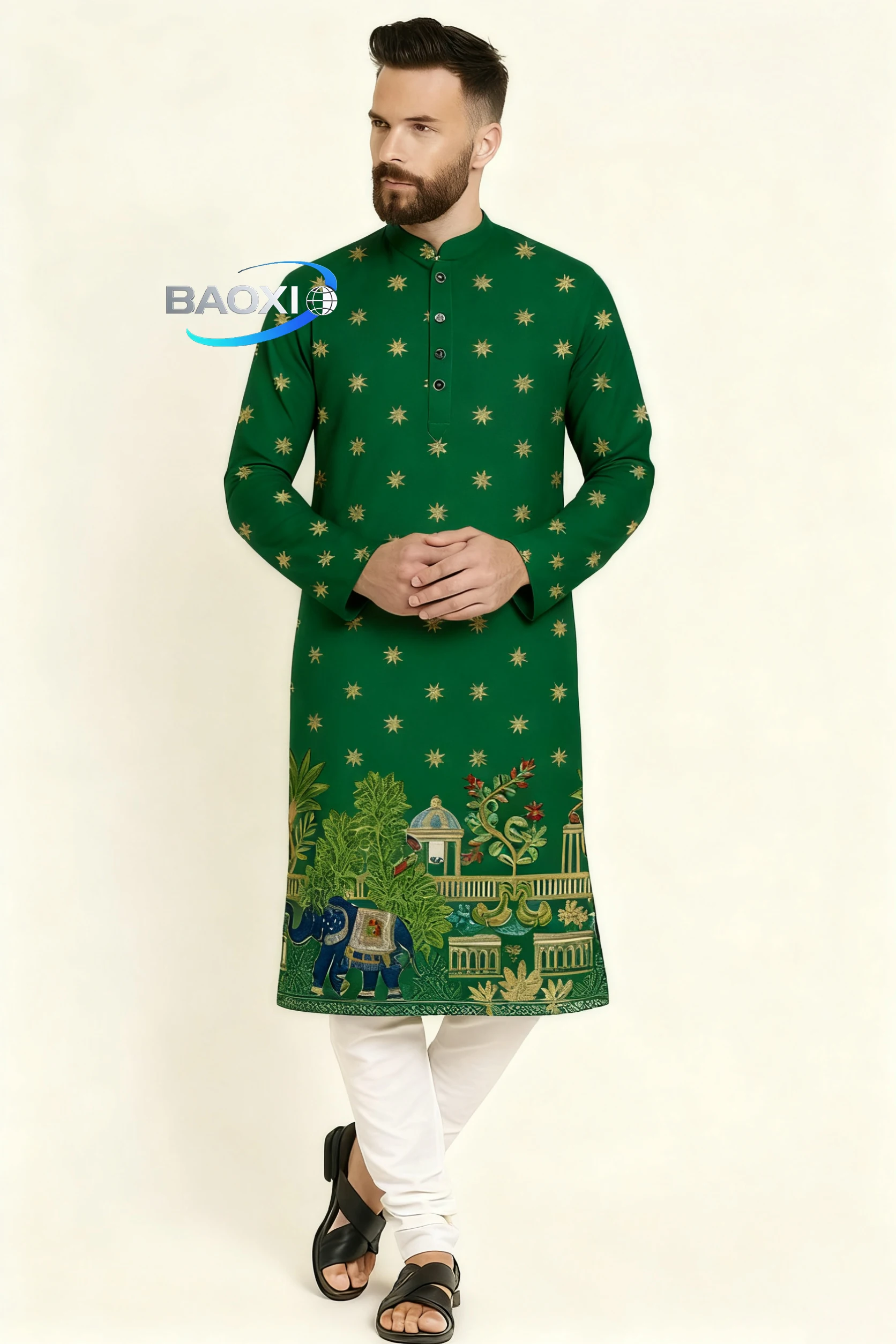 رداء رجالي مطبوع بنمط كورتا ولبها عصري ومريح طويل مناسب لجميع المناسبات/