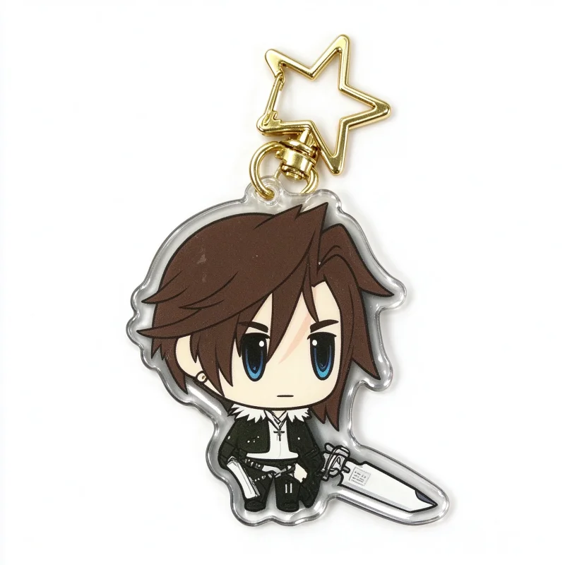 6 Styles Chibi Final Fantasy VII Acrylic Keychain Set, Double Sided Print Gold StarClasp Bag Charm Game Fans Collectible Pendant