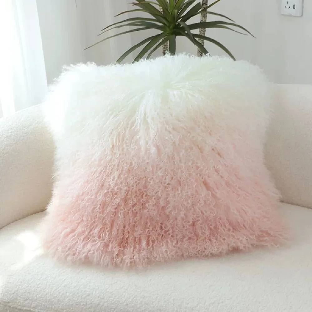 Tip Dye Mongolian Lamb Fur Pillow Cover Sheep Fur Chair Seat Fur Cushion Cover, drop shipping