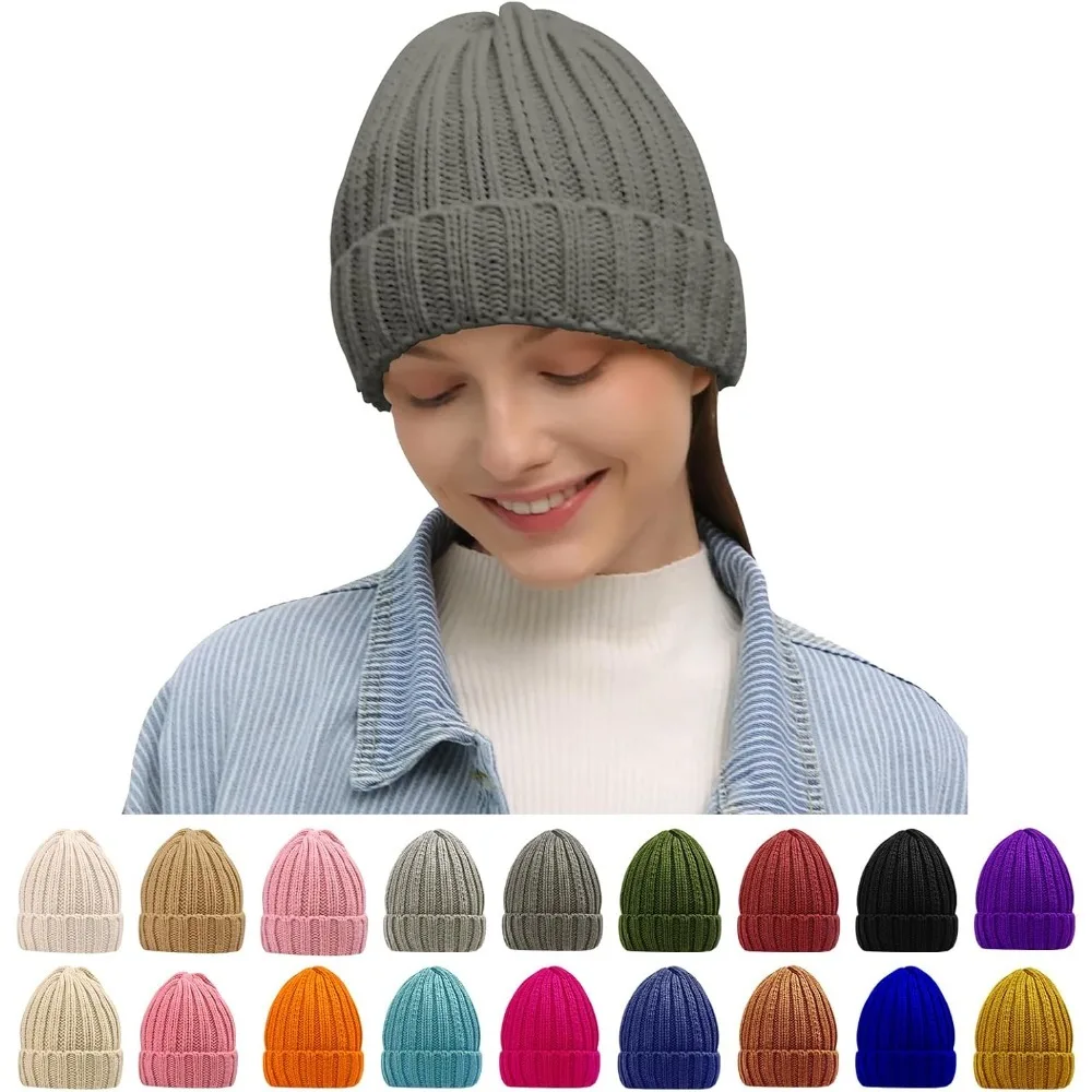 

Winter Hats for Women Warm Thick Soft Stretch Cable Knit Beanie Skully Cap for Cold Weather
