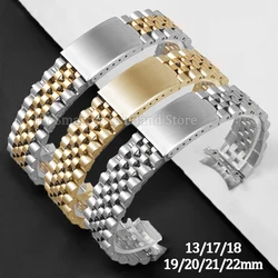 Solid Stainless Steel Watch Strap 13mm 17mm 18mm 19mm 20mm 21mm 22mm for Jubilee Curved End Metal Wrist Band Men Luxury Bracelet