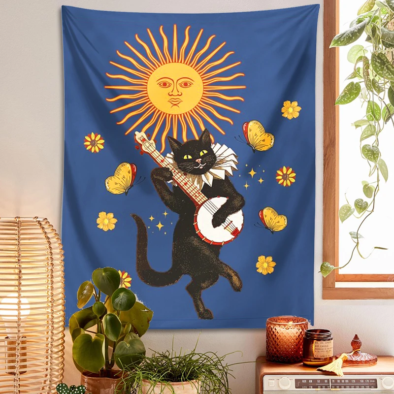 Party Cat Tapestry Wall Hanging butterfly sun prom Tapestries Bohemian Cute Cartoon Children\'s room Girls Dorm Hoom Decoration