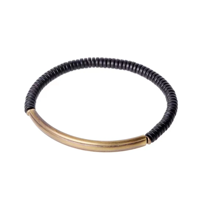 Black Ebony Space Beads Black Wood Bracelet Brass Charm  Natural Retro Boho Simple Jewelry Summer Miyuki Jewelry