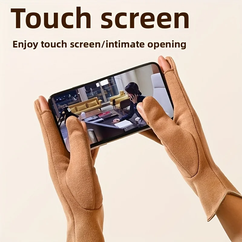 قفازات شتوية للنساء - قفاز من الجلد السويدي بشاشة لمس مع هدايا مبطنة من الصوف الدافئ #3