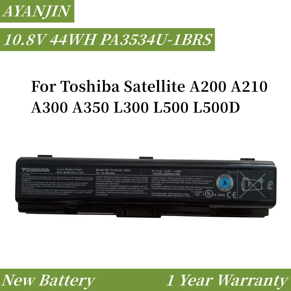 Bateria do portátil para Toshiba Satellite, PA3534U-1BRS, 10.8V, 44WH, A200, A210, A300, A350, L300, L500, L500D, PA3533U, PA3534U, PA35U-1BAS