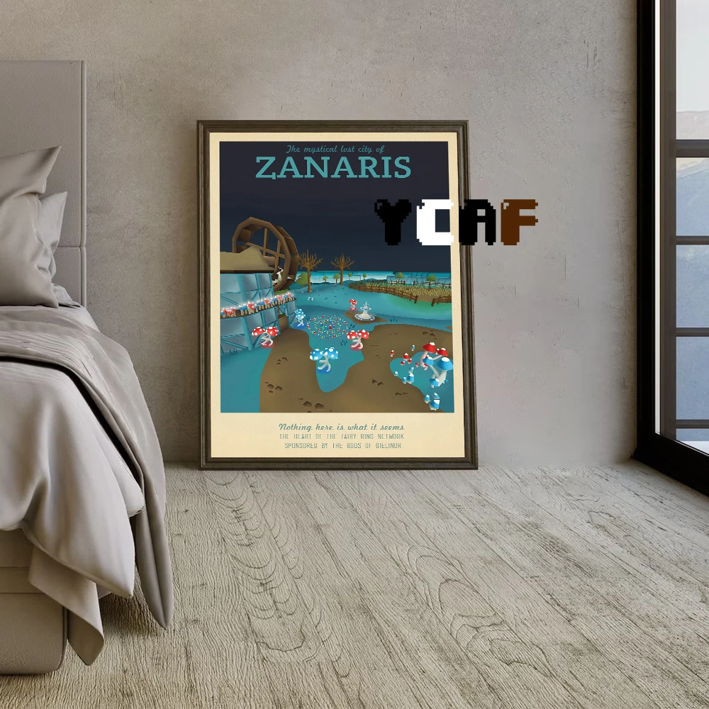 Retro Travel Poster Runescape Modern Vintage OSRS Wizard Geek Gamer Gaming Typography Print Runescape Canvas Aesthetic Wall Art