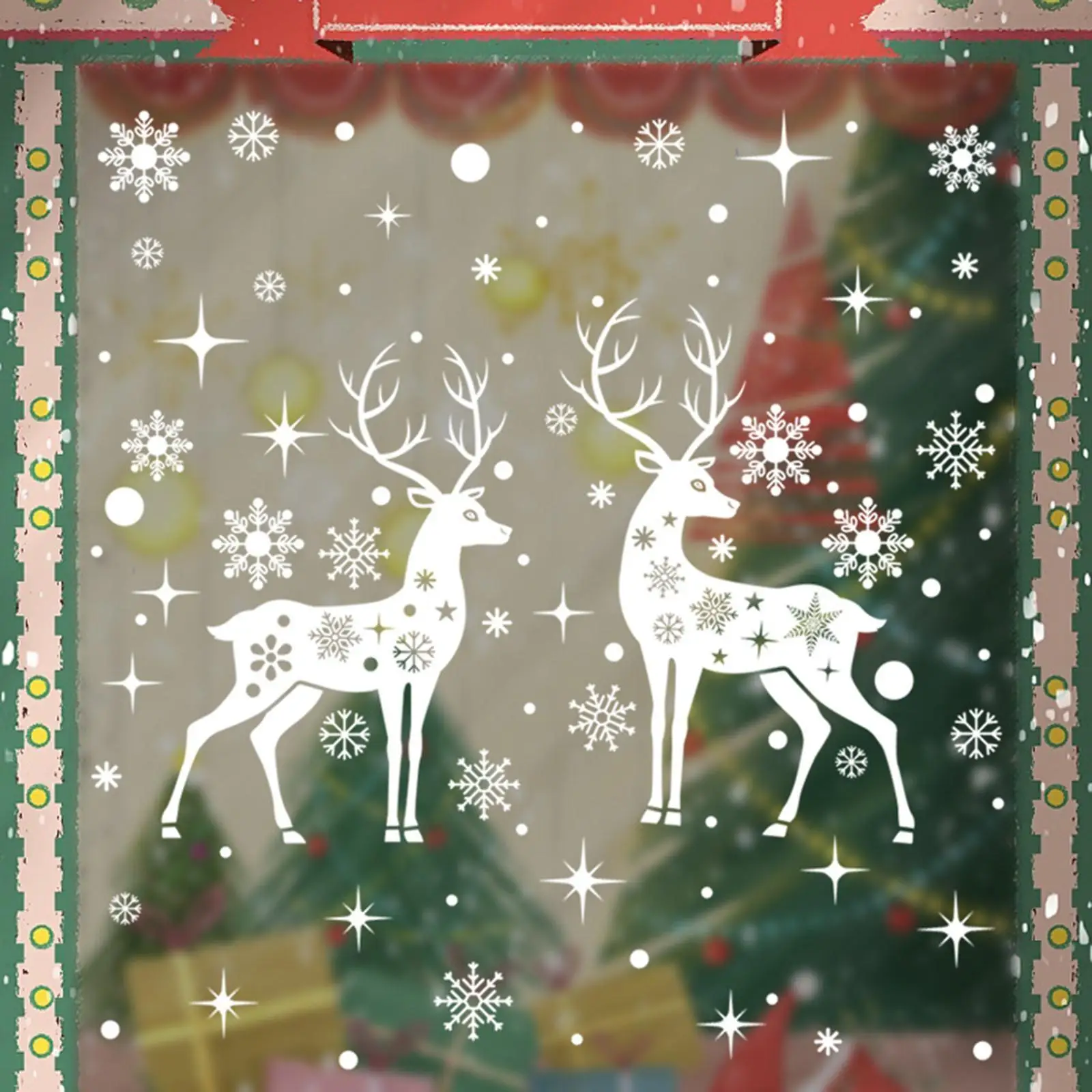 2 Pieces Reindeer Christmas Window Stickers for Party Supplies Shop Indoor