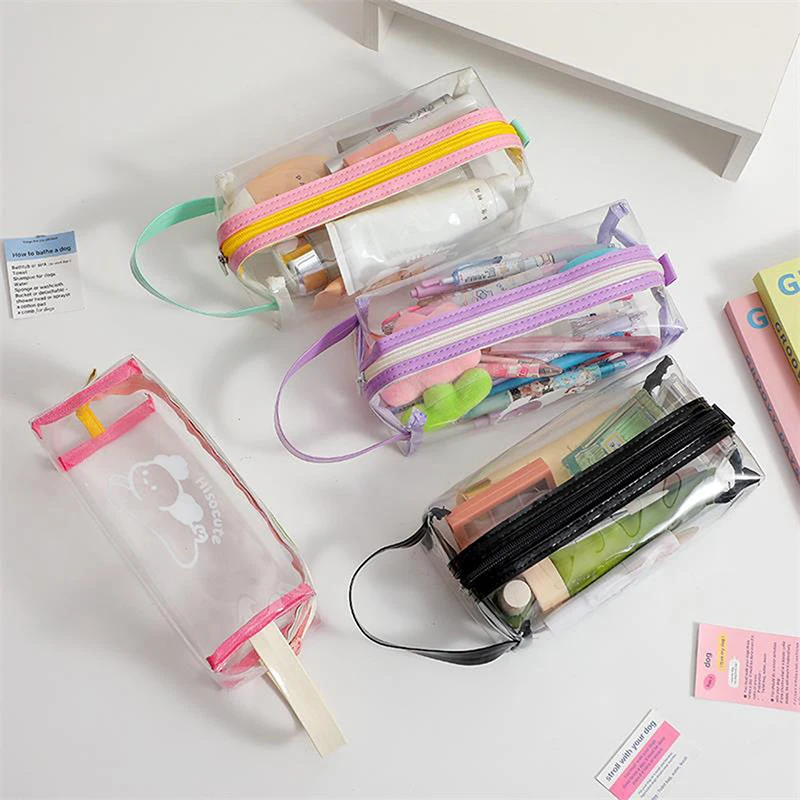 Portable Travel Wash Bag PVC Transparent Waterproof Cosmetic Bag Large Capacity Simple Storage Pouch Stationery Bags Pencil Case