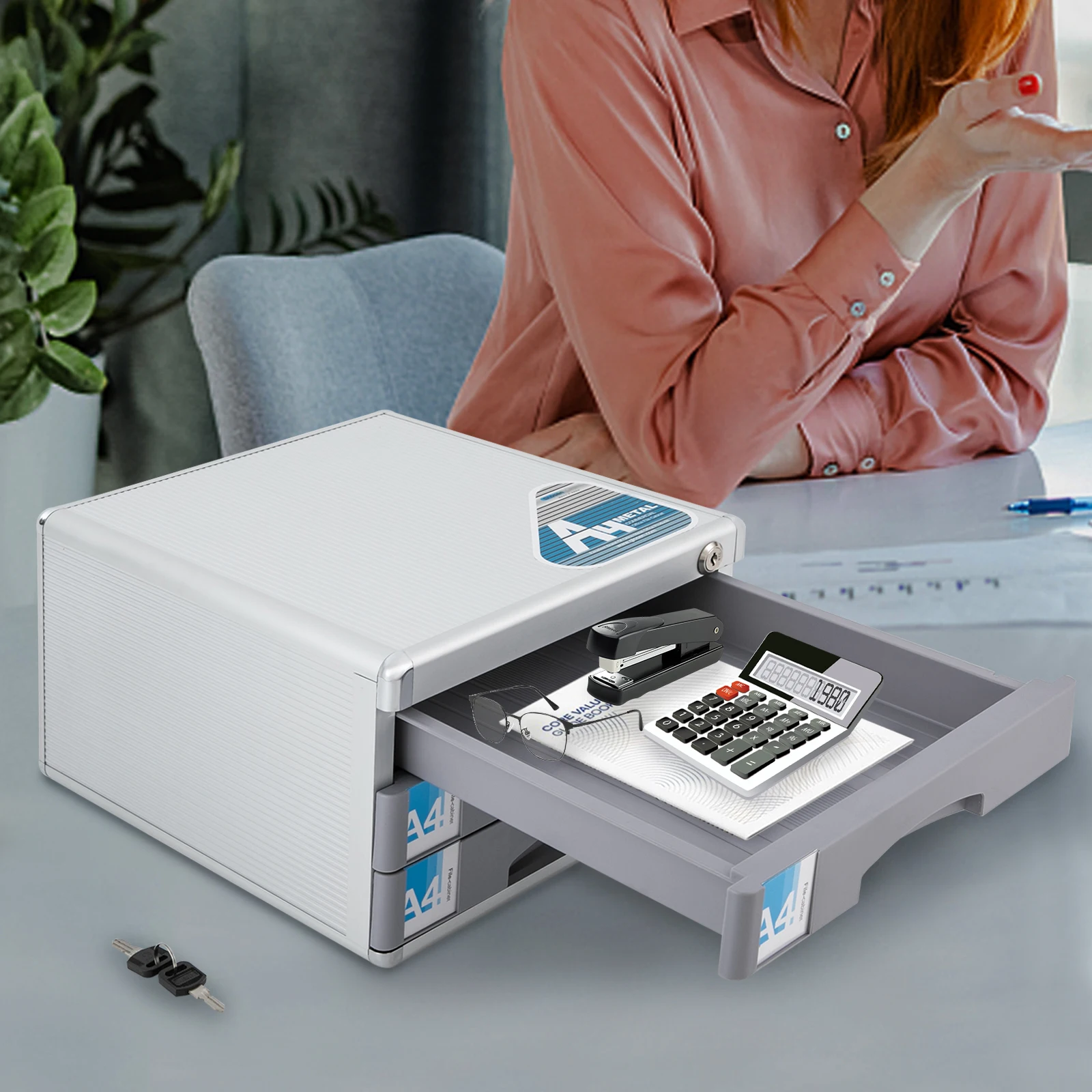

Desktop Drawer Organizer, Aluminum Alloy File Organizer, Lockable Drawer Organizer,Suitable for Study Rooms and Offices