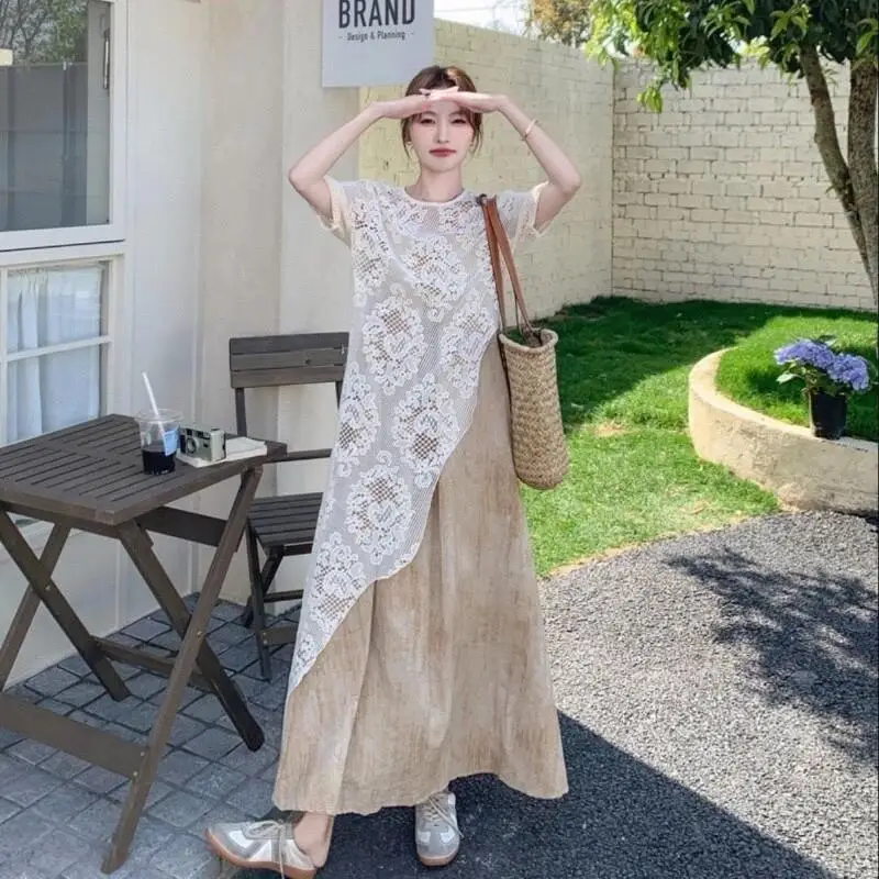 

Women's Suit Fashion 2 Piece Set Blouse And Camisole Dress Set Lace Plus Size Women Summer 2025 New Elegant French Trendy