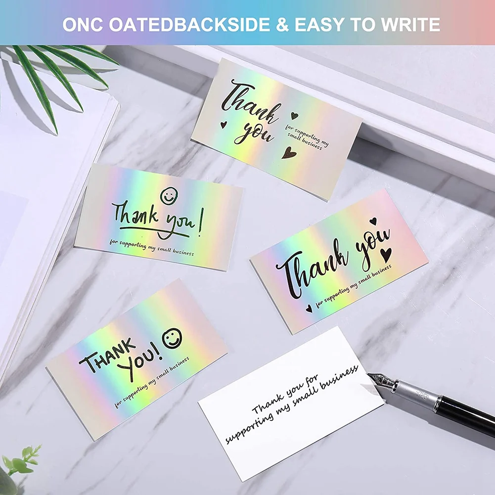 A23F-300Pcs Thank You Cards Small Business,6 Styles Thank You For Supporting Cards Holographic Thanks Greeting Cards
