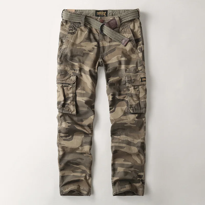 Autumn New Men's Cargo Pants with Belt Tactical Camouflage Pants Cotton Large Size Loose Casual Pants Outdoor Hiking Pants