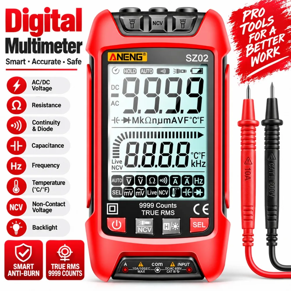 9999 Counts Digital Multimeter True RMS Auto Range Electrical Capacitance Meter Auto ABS Housing Handheld Multimeter