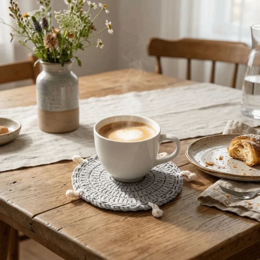Cute Crochet Lamb Coasters Cartoon Yarn Crochet Heat Insulator Pad Table Protection Handmade Teacup Pad Kitchen Accessory