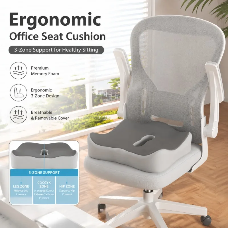 Ergonomic Office Seat Cushion 3 Zone Orthopedic Support Pad Tailbone Pressure Relief Mat Posture Corrector For Car Chair Desk
