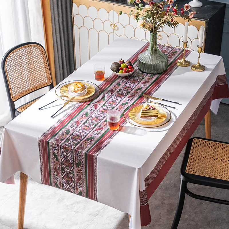 Nordic Wind Tablecloth, Waterproof and Anti-Hot PVC Coffee Table Mat, Rectangular Household Thickened Tablecloth, Wash Free Oil