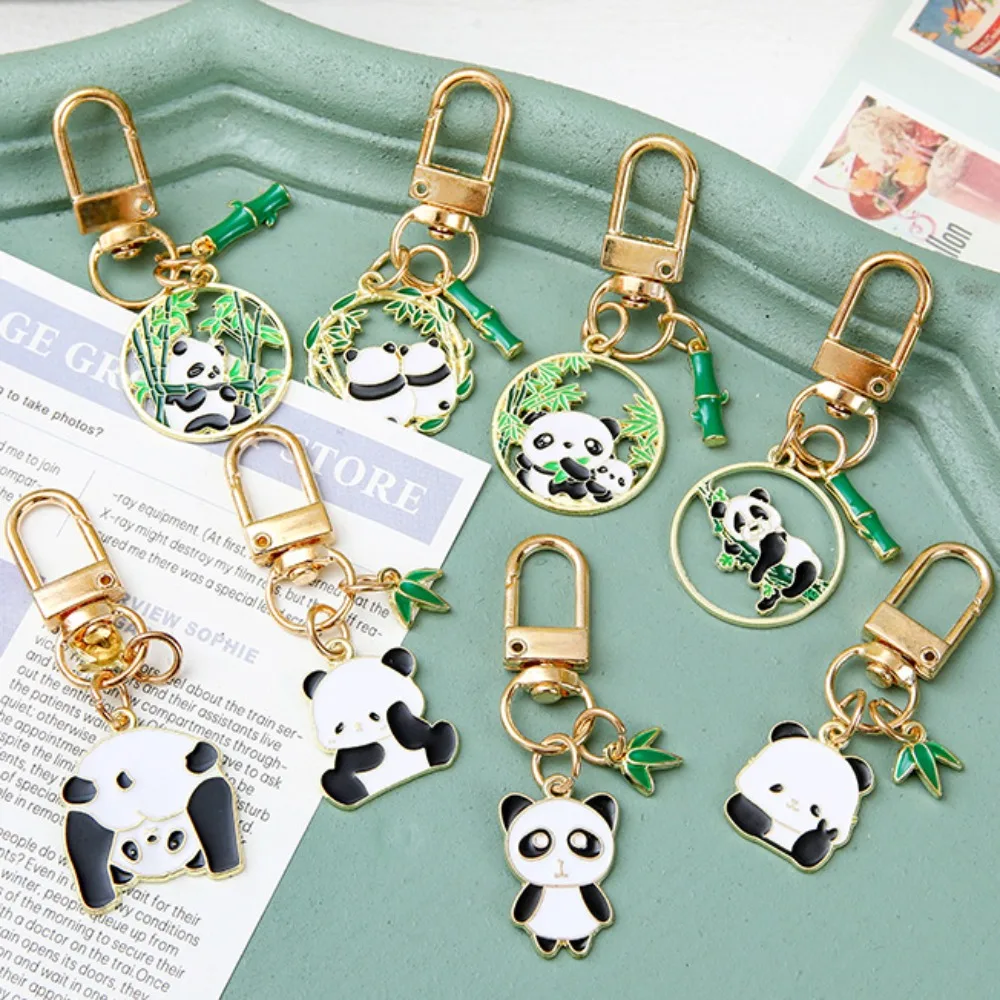 Pencil Case Decoration Cartoon Panda Metal Keychain Kawaii Mini Funny Panda Keyring Cute Metal Panda Key Pendant Bag Pendant