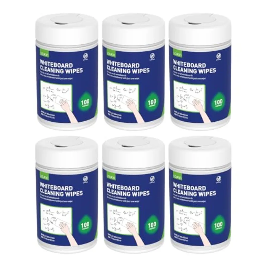 

Whiteboard Cleaning Wipes, Dry Erase Board Cleaning Wipes, Non-toxic White board Wipes, 100 Wipes per Canister, 6 Pack