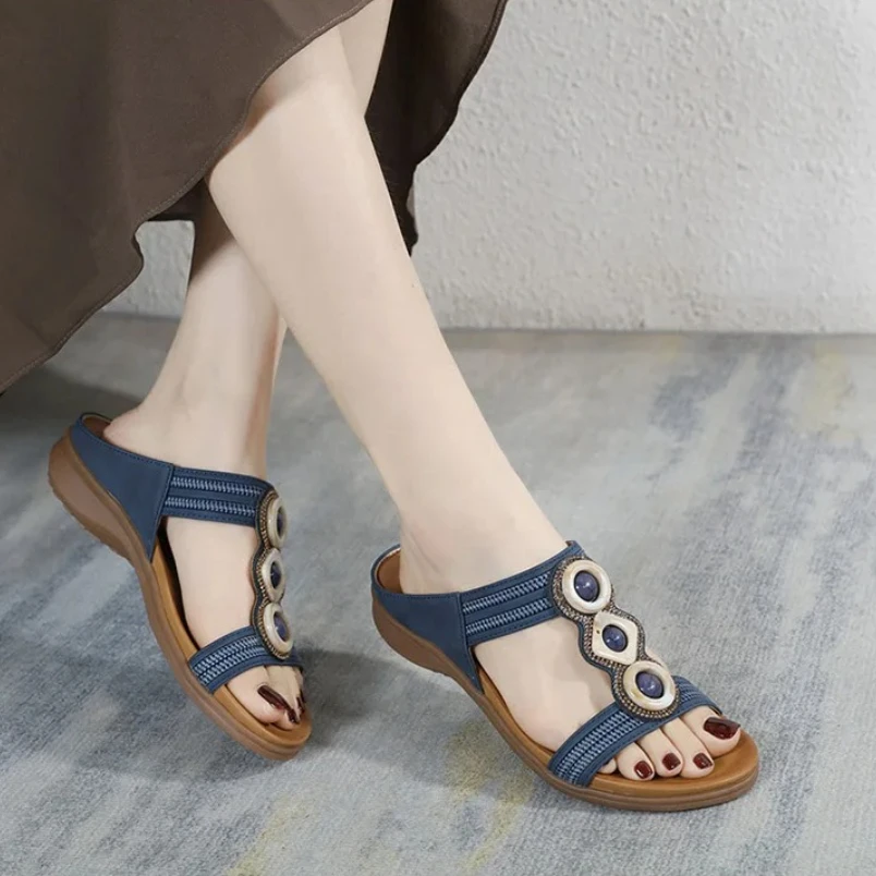 

2025 летние тапочки, женские шлепанцы, женские шлепанцы на плоской подошве со стразами, женская обувь с круглым носком