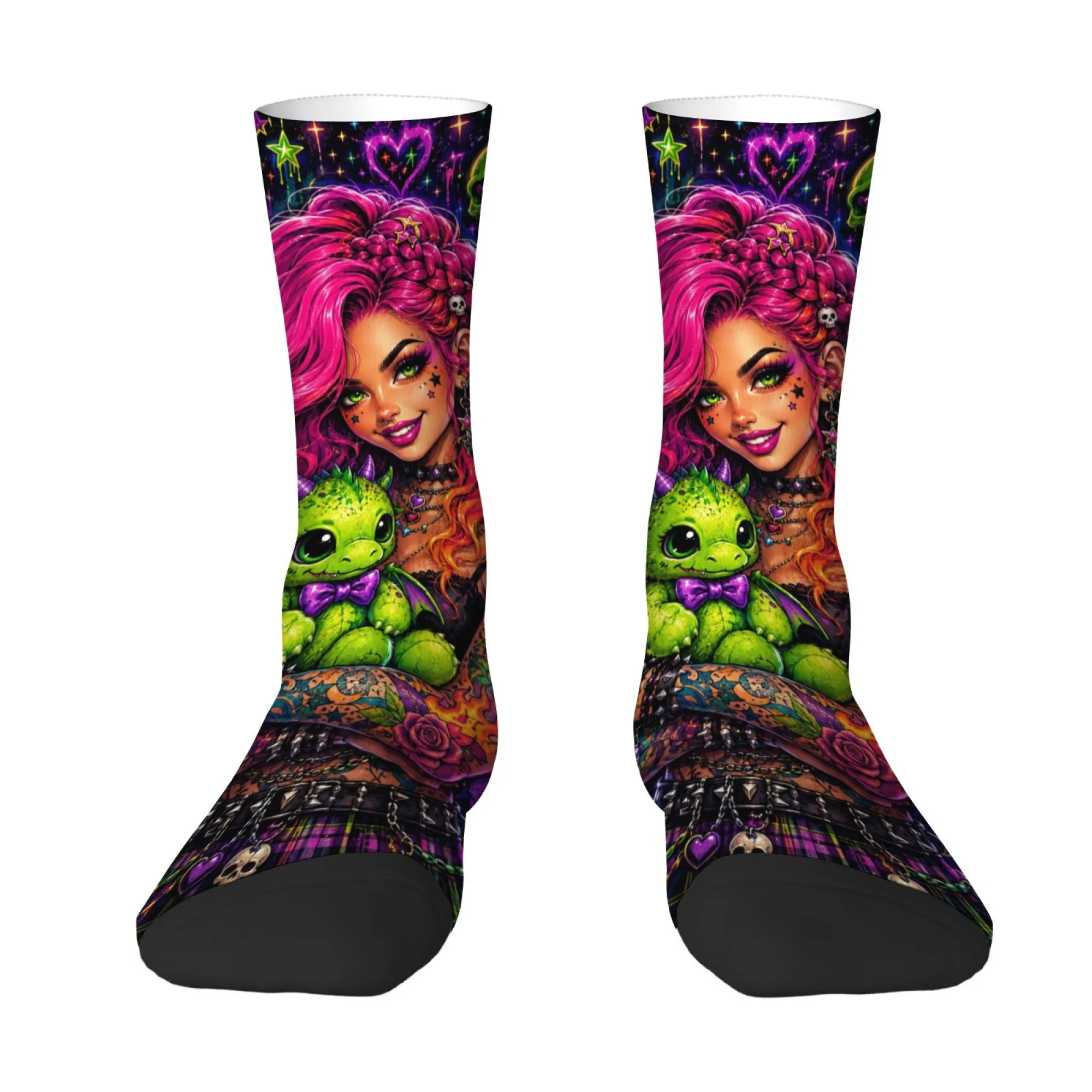 Gothic Wave Girl Print Men's Socks Comfortable Non-slip Socks Street Style Quirky Hip-hop Retro Manga Harajuku Men's Socks
