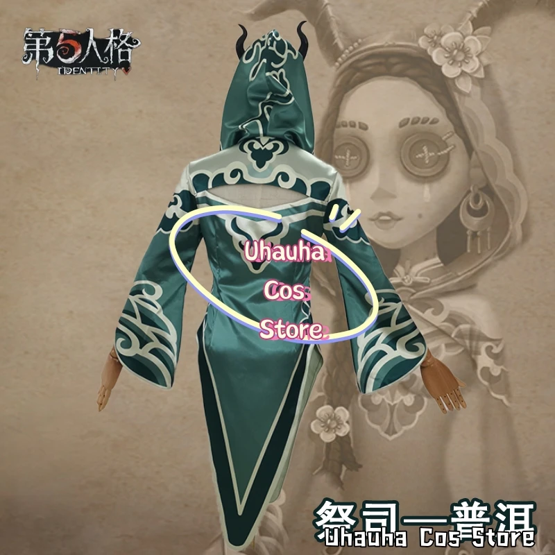 {Uhauha Cos}Kostum Cosplay Fiona Gilman Priestess dari Game Anime Identity Ⅴ, QIPAO Cina Seksi Warna Hijau, Wig Fiona Gilman, Set Seragam