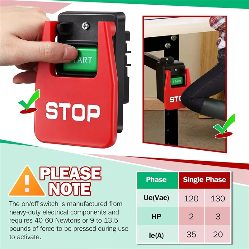 Interruptor liga/desliga monofásico ABKO-110/220V, interruptor de alimentação de segurança com pá de sinal de parada grande, contato fácil para energia para serra de mesa