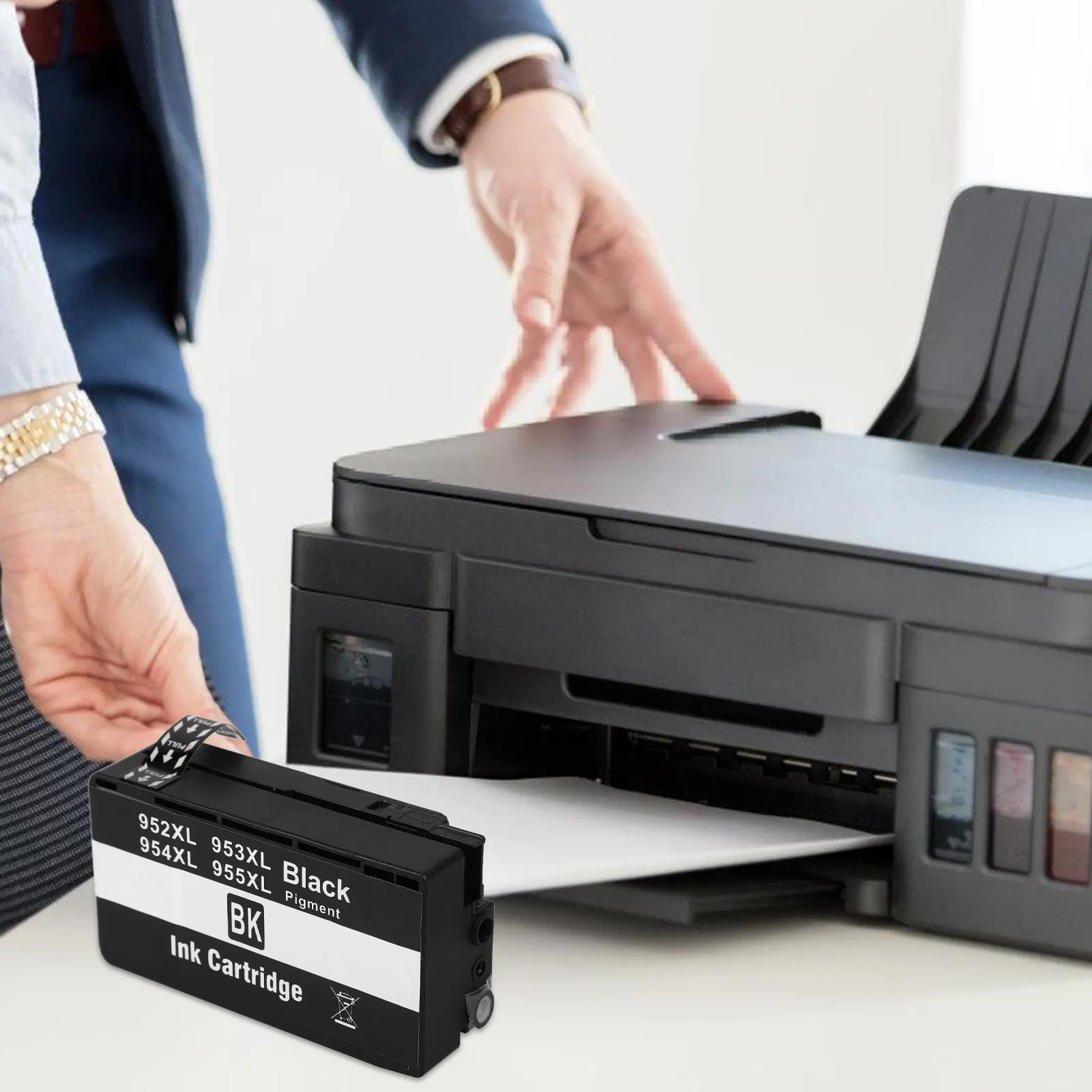 

Black Ink Cartridge Replacement 76Ml Large Capacity Easy Install Clear Print Compatible Hp955 953Xl 7720 7730 7740 8210 8710