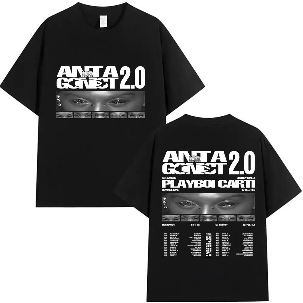 Playboi Carti Antagonist 2,0 Tour 2025 camiseta gráfica hombres mujeres Retro gótico Camiseta de algodón de gran tamaño ropa de Hip Hop camisetas