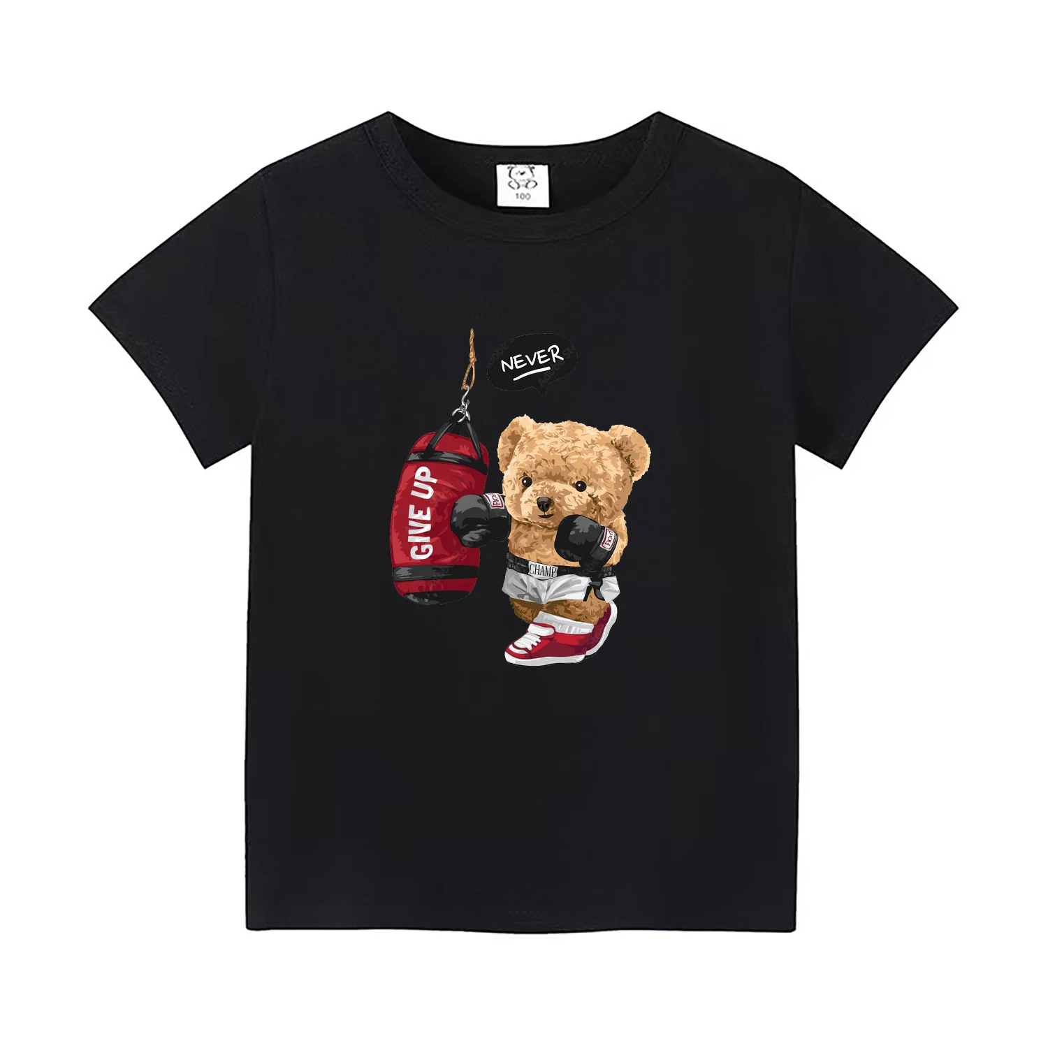 Summer New Children\'s T-Shirt Boxing Bear Boys And Girls Cotton Round Neck Tops 4-14 Years Old Kids Clothing Holiday Gifts 2024